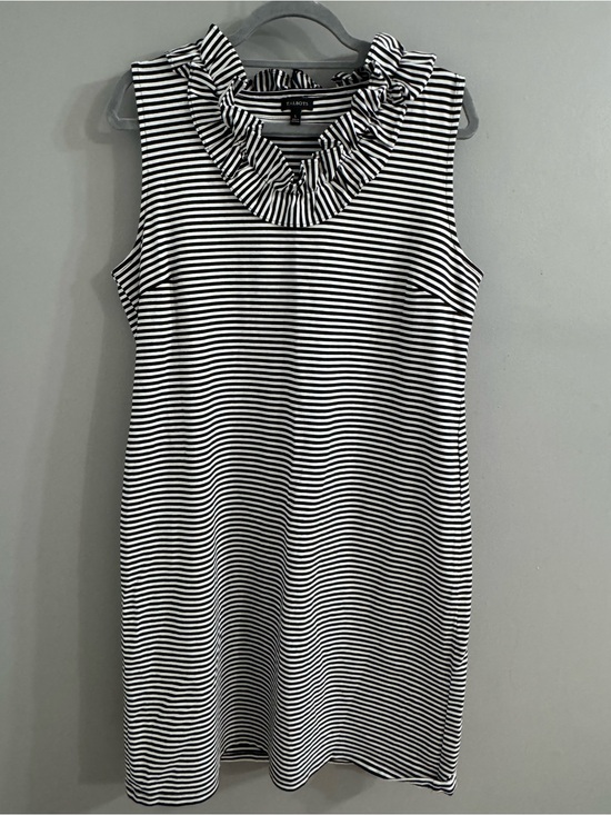 Talbots Dresses & Skirts - Talbots Black & White Striped Ruffle-Neck Mid Dress